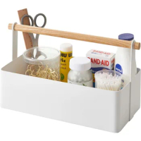 YAMAZAKI Caddy Home Storage Handle Organizer | Steel + Wood | Large | Baskets and Bins, One Size, White