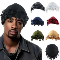 Turban For Women Men Vintage Head Wraps Durag With Tassel Hair Wrap Boy Headbands Street Hip Hop Rap Cool Casual Hat Cap Male