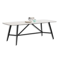 【BODEN】聖巴6.7尺工業風白色岩板餐桌/工作桌/長桌/會議桌