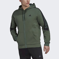 Adidas M FI 3S FZ [HC5841] 男 連帽 外套 運動 休閒 柔軟 針織 棉質 舒適 愛迪達 綠 黑