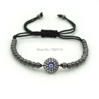15*10*2mm Micro Pave Clear CZ Round Enamelling Blue Eye Connector Charm Bracelet Braided Centipede Knot