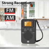 Handheld Mini Radio AM FM Dual Band Stereo Portable Pocket Radio Receiver with LED Display Speaker Alarm Clock Pocket Radio