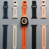 High Quality Fluororubber Strap For Apple Watch Band 44mm 42mm 45mm 40 41mm 38mm Sport Watchband Bracelet iWatch 8 7 Ultra 49MM