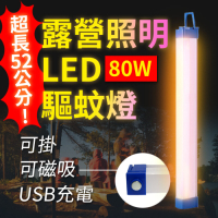 【Suniwin】USB充電磁吸式LED露營照明驅蚊燈80W/緊急/戶外/颱風/停電/擺攤/閱讀/行動燈管