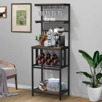 Wine Rack Table, FreeStanding Wine Bar Rack, Modern Wine Bar Cabinet w/ Storage &amp; Glass Bottle Holder, Floor Liquor Wine Cabinet