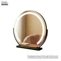 Cermin Makeup LED MARU - Cermin Meja Rias Bulat Minimalis 3 Warna Lampu Smart Touch Screen
