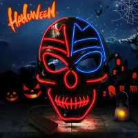 Halloween Scary Light Up Mask EL Wire, Mask for Halloween Masquerade Cosplay for Men Women Kids (Blue+Red)