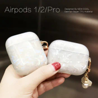 For AirPods Pro Case Luxury Pearl Shell metal Keyring Silicone Shockproof Earphones Cover For Air Pods 1 2 Glossy Protect Cover