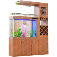 Wood Grain Fish Tank Wine Cabinet Change-Free Aquarium Glass Entrance Ecological Bottom Filter Cabinet