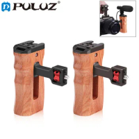 PULUZ 3/8 1/4 Inch Screw Universal Camera Wooden Side Handle with Cold Shoe Mount for Camera Cage Stabilizer Photo Studio