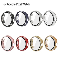 Diamond Case+Glass for Google Pixel Watch Strap PC Bumper Screen Protector Full Bling Cover for Google Pixel Watch Accessories