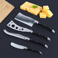 Jaswehome Laguiole Cheese Knives Set Butter Spreader Black ABS 2CR14SS Cutting Spear Pizza Pronged Knife Cheese Clever Tools