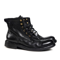 Handmade Men Ankle Work Boot Genuine Leather High Quality Military Boots Retro Lace-Up High-Top Big Size 38~48 Men Shoes