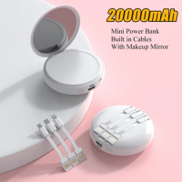 Mini Power Bank 20000mAh With Makeup Mirror Fast Charging Portable Charger Powerbank with Cable Poverbank For iPhone 12 Xiaomi 9