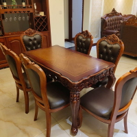 歐式實木餐桌椅組合長方形雕花餐桌6人客廳桌子家用小戶型飯桌4人
