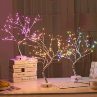 Tree Copper Wire Tree Lights Tabletop Bonsai Tree Night Light Lighted DIY Artificial Light Tree Lamp Decoration for Home