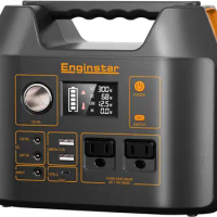 Portable Power Station EnginStar 300W Solar Generator 110V 296Wh Power Bank Two Pure Sine Wave AC Outlet 80000mAh Lithium