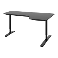 BEKANT 轉角書桌/工作桌 右側, 黑色/實木貼皮 梣木/黑色, 160 x 110 公分