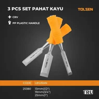 3 PCS SET Pahat Kayu Set Wood Chisel Set Tatah Ukir Kayu CrV. TOLSEN 25380