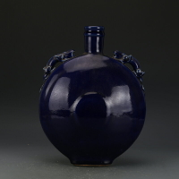 元祭藍扁瓶古董古玩收藏真品中國風花瓶仿古瓷器老物件老貨擺件