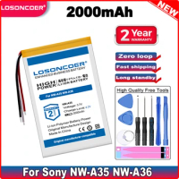 LOSONCOER 2000mAh Battery For Sony NW-A35 NW-A36 Player A35 A36 Batteries