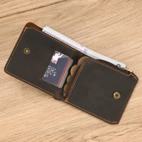 Cowhide Card Wallet Mens Genuine Leather Business credit cards Short Purse with zipper pocket for cash coins wallet men