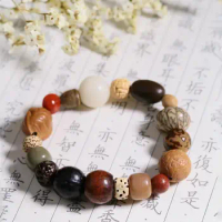 Handmade Bodhi Seed and Natural Gemstone Beads Bracelet with Lucky Charm, Star and Moon Buddhist Beads for Men and Women