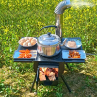 Firewood Stove for Camping Grill Stand Outdoor Stainless Steel Cookware Portable Brazier Table Large Nature Hike Igt Cooking