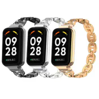 For Xiaomi Smart Band 8 Active Smart Band Metal Watchband Diamond Bracelet + Cover For Redmi Smart Band 2 Strap Case Protector