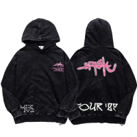 Baju Hoodie Travis Scott, Rekaan Abstrak Utopia, Huruf Dicuci, Gaya Vintaj dan Tertekan, Jaket Longg