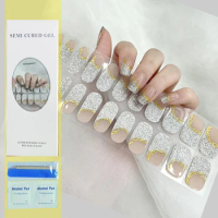 1Sheet Semi-Cured Gel Nail Strips Patch Sliders Adhesive Waterproof Full Cover Gel Nail Stcikers UV Lamp Need Gel Nai Wraps