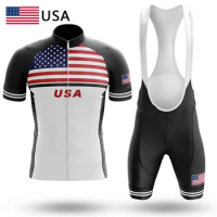 USA National Team 2023 Men Cycling Jersey Set Cycling Clothing Retro Road Race Bike Suit Bicycle Bib Shorts MTB Clothes Maillot