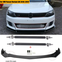 For Volkswagen VW Golf Passat B8 Jetta MK5 MK6 2016-2021 Front Bumper Lip Splitter Spoiler + Strut Rods Support Car Accessories