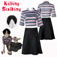 Anime Manga Killing Stalking Yoonbum Yoon Bum Cosplay Costume Wig Women Casual T Shirt Skirt Uniform Halloween Party Costume
