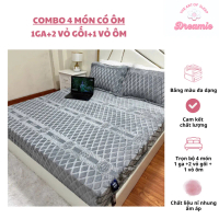 [4 MÓN KÈM ÔM] BỘ GA GỐI Nỉ Nhung COCO Hoa Trà  Set Ga Gối 4 Món kèm vỏ gối ôm đủ size