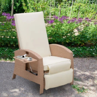 Rattan Lounge Chair Outdoor Rattan Wicker Adjustable Recliner Lounge Chair with Drink Tray
