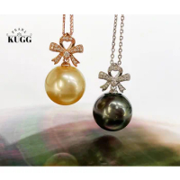 KUGG PEARL 18K White/Yellow Gold Necklace 12-13mm Natural Tahiti /Gold Pearl Necklace for Women Romantic Style Diamond Jewelry