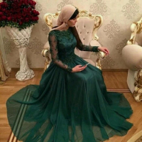 New Arrival Green Long sleeve evening dresses 2024 Chiffon Muslim evening dress Party evening gowns robe de soiree