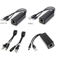 Tách Jack POE Splitter 48v ra 12v Cho Camera IP Cổng DC, Micro USB, Type C, Cặp Chuyển Nguồn POE Cho