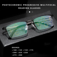 Ultralight Titanium Photochromic Reading Glasses Men Progressive Multifocal Presbyopic Glasses Retro Glasses Degree +1.0~+3.0