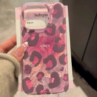 เคสพิมพ์ลายเสือดาวหัวใจสีชมพูสำหรับ 16 Pro Max สไตล์ไฮเอนด์ใหม่ ดีไซน์สร้างสรรค์เกาหลี เข้ากันได้กับ