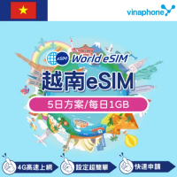 越南 eSIM 上網卡 5天每日1GB降速吃到飽 4G高速上網Vinaphone手機上網 越南漫游 旅游卡
