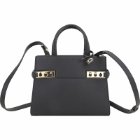 DELVAUX Tempete 小款 金屬扣帶壓紋牛皮手提/肩背包(黑色)