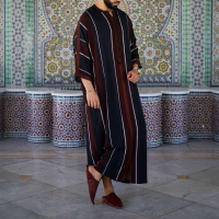 YJFNew 2024 Muslim lelaki Abaya Arab islam pakaian longgar baju jubah Jubba Thobe etnik cetak Arab Arab timur tengah lelaki VestidosJGF