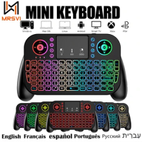 V8 2.4G Mini Wireless Keyboard 7 Color Backlit Spanish Portuguese Bluetooth Air Mouse Remote Control Touchpad for Android TV Box