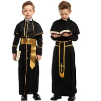 Halloween Medieval Missionary Robe Belt Cosplay for Father Children Priest Nun Missionary Costume Sets Kids Dress