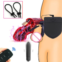 Wireless Remote Control Electro Shock Cock Cage Male Chastity Device Penis Lock Ring Cock Vibrator SM Sex Toy For Men Masturbate
