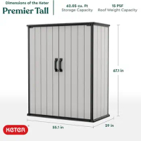 Keter Premier Tall 4.6 x 5.6 ft. Resin Outdoor Storage Shed with Shelving Brackets for Patio Furniture, Pool Accessories,