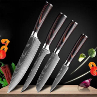 Alat Dapur XITUO Set Pisau Dapur Damascus Pattern Stainless Steel 4 PCS - DL4-A - Silver Premium