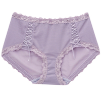 摩奇X-美麗系列 M-LL 中腰平口內褲(紫)修飾包臀-透氣蕾絲-無痕